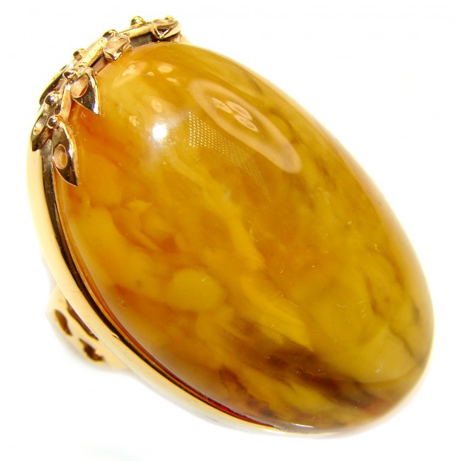Excellent Vintage Design Baltic Amber 14k Gold over .925 Sterling Silver handcrafted Ring s. 7 adjustable