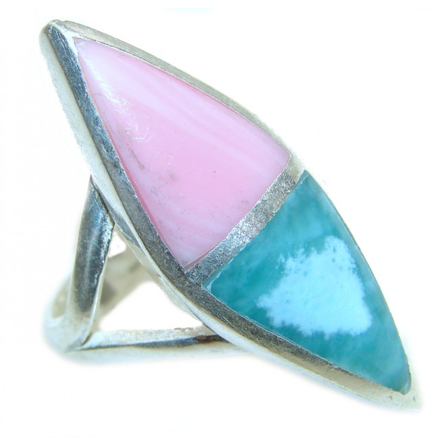 Pink Opal Turquoise oxidized .925 Sterling Silver handcrafted ring size 6 1/2