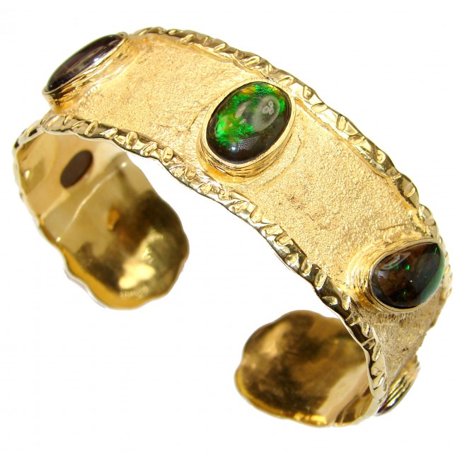 One in the World Natural Ammolite 18K Gold over .925 Sterling Silver handcrafted Bracelet / Cuff