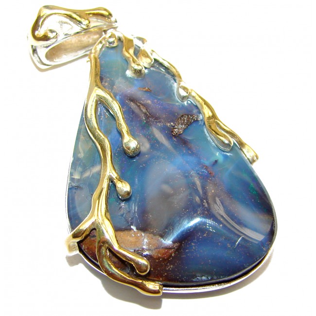 LARGE Perfection Authentic Australian Boulder Opal 18K Gold over .925 Sterling Silver handmade Pendant