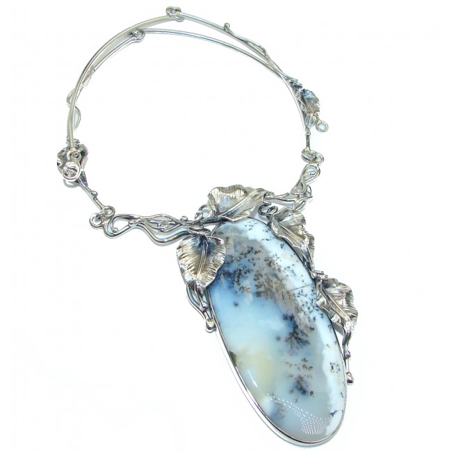 Oversized genuine Dendritic Agate .925 Sterling Silver handcrafted necklace