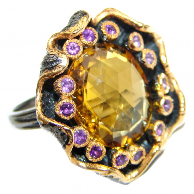 Vintage Style Natural Citrine 14K Gold over .925 Sterling Silver handcrafted Ring s. 8 1/4