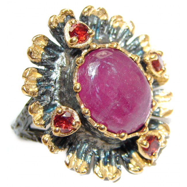 Vintage Beauty genuine Ruby 18K Gold over .925 Sterling Silver Statement handcrafted ring; s. 8 1/4