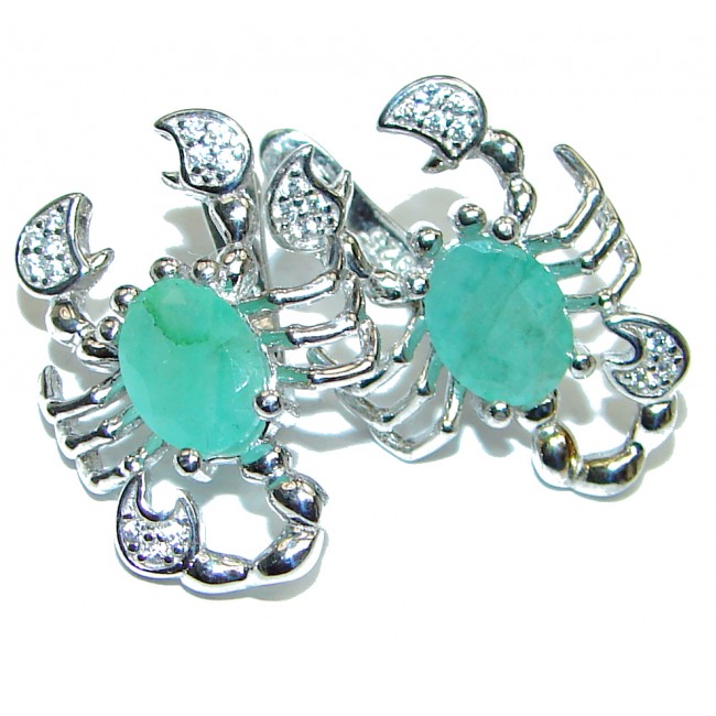 Spectacular Scorpio Authentic Colombian Emerald .925 Sterling Silver handmade earrings