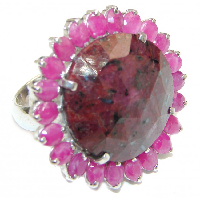Large Genuine Kashmir Ruby black rhodium over .925 Sterling Silver handcrafted Statement Ring size 8 1/4