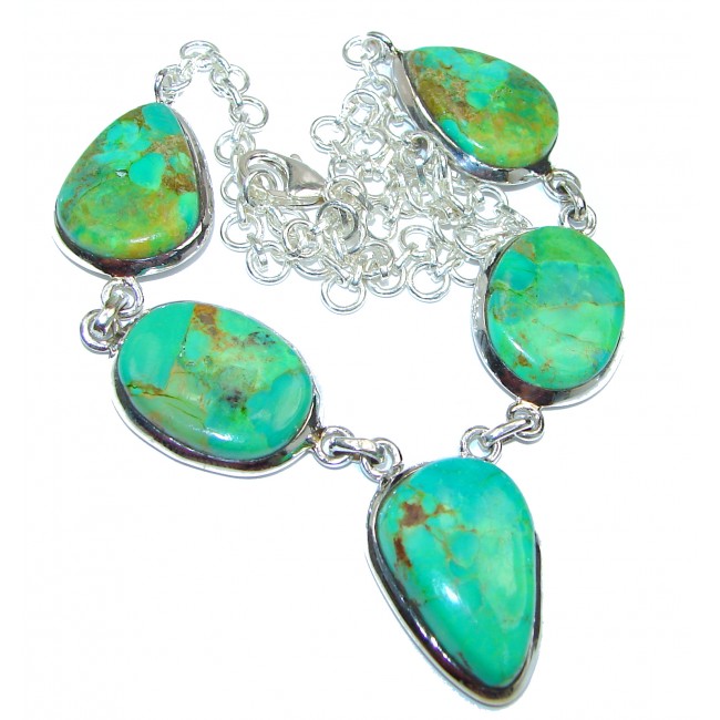 Very Unusual Green Turquoise .925 Sterling Silver handmade necklace