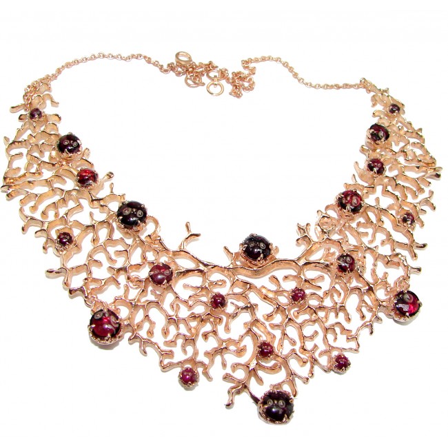 Large Red Reef authentic Garnet 24K Rose Gold over .925 Sterling Silver handcrafted necklace