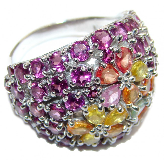 Summer Meadow Genuine Garnet Sapphire .925 Sterling Silver handcrafted Statement Ring size 8