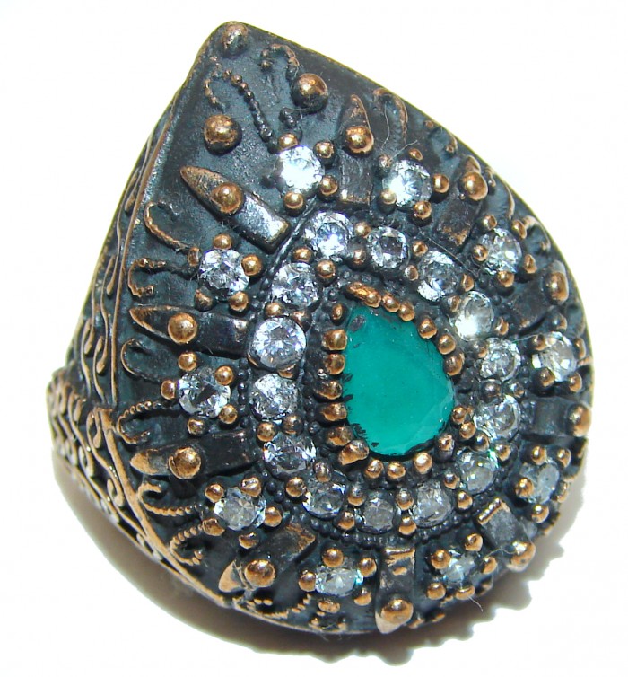 Emerald .925 Sterling Silver handmade Ring size 7