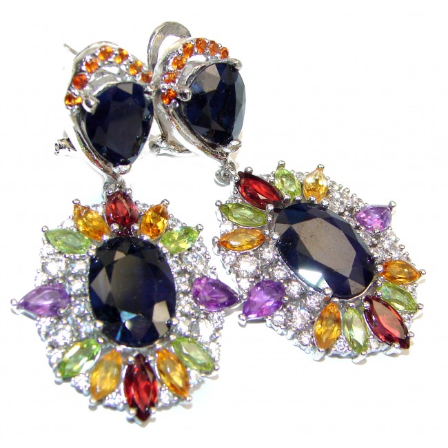 Large Incredible quality Authentic Sapphire .925 Sterling Silver handmade earrings