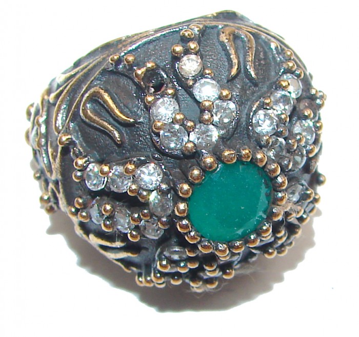 Victorian Style created Emerald & White Topaz Sterling Silver Ring s. 6
