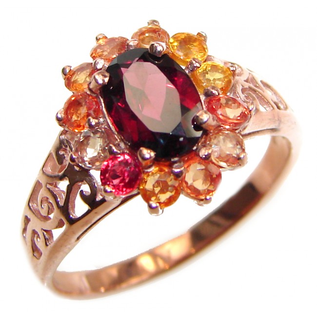 Natural Ruby multicolor Sapphire 14K Gold over .925 Sterling Silver handmade ring s. 8 1/2