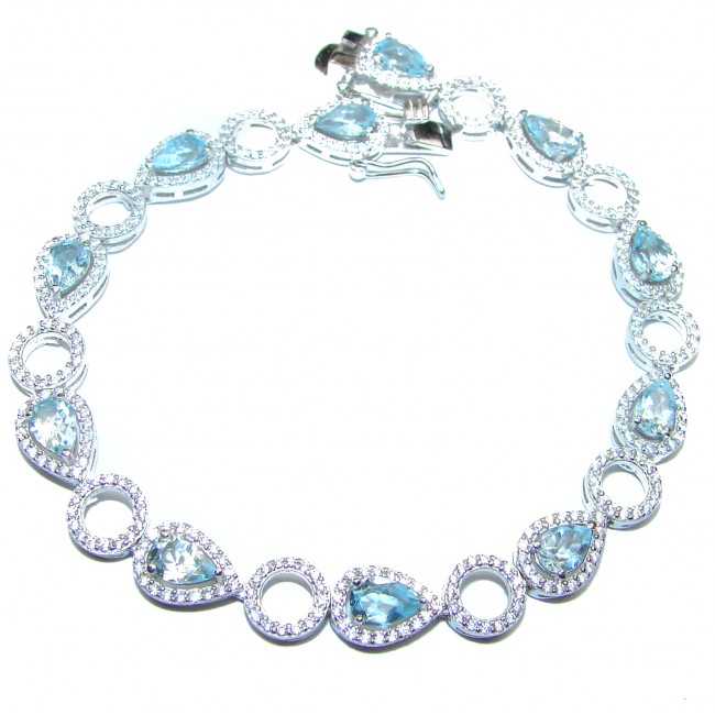 Authentic Blue Topaz & Diamonds .925 Sterling Silver handcrafted Bracelet