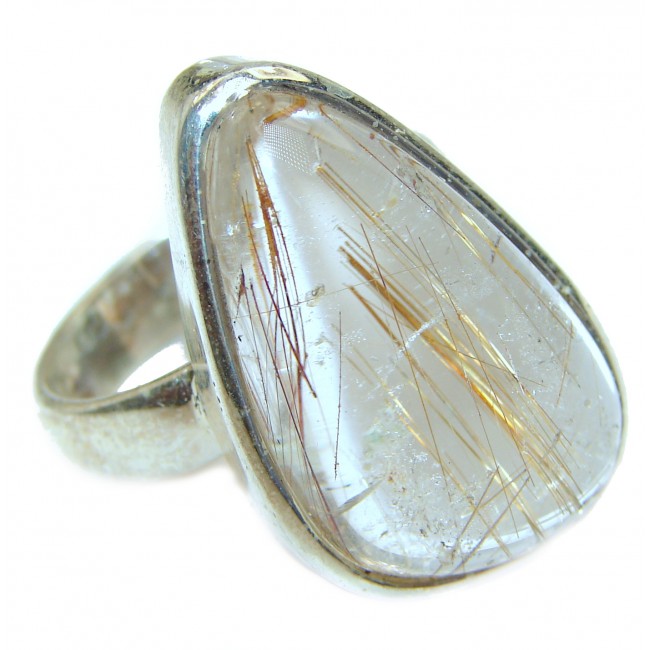 Huge Exotic Rutilated quartz Sterling Silver Ring s. 9 1/4