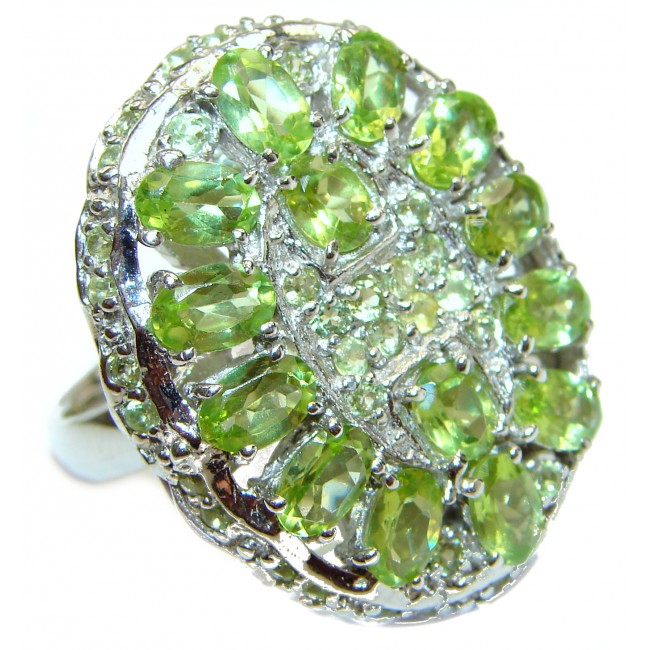 Aurora Spectacular Natural Peridot .925 Sterling Silver handcrafted ring size 10