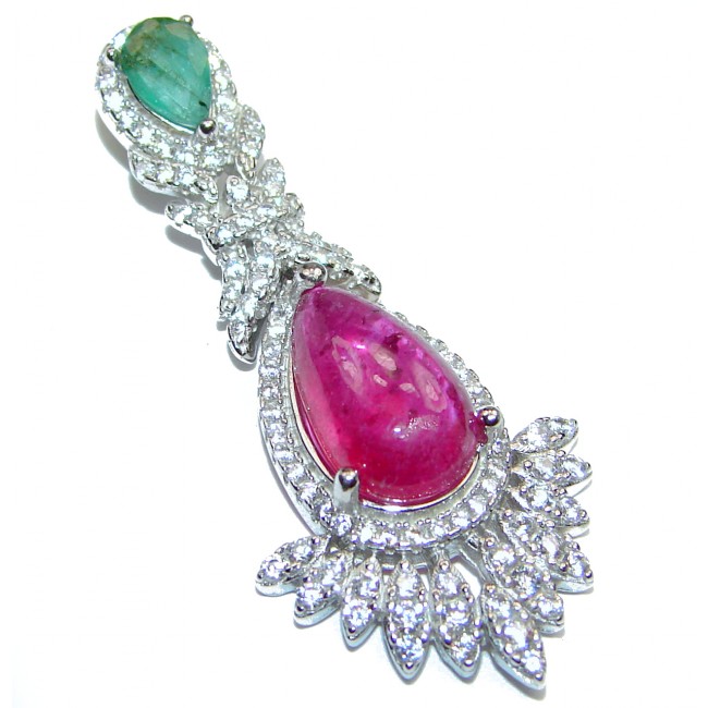 Authentic Kashmir Ruby Emerald .925 Sterling Silver Pendant