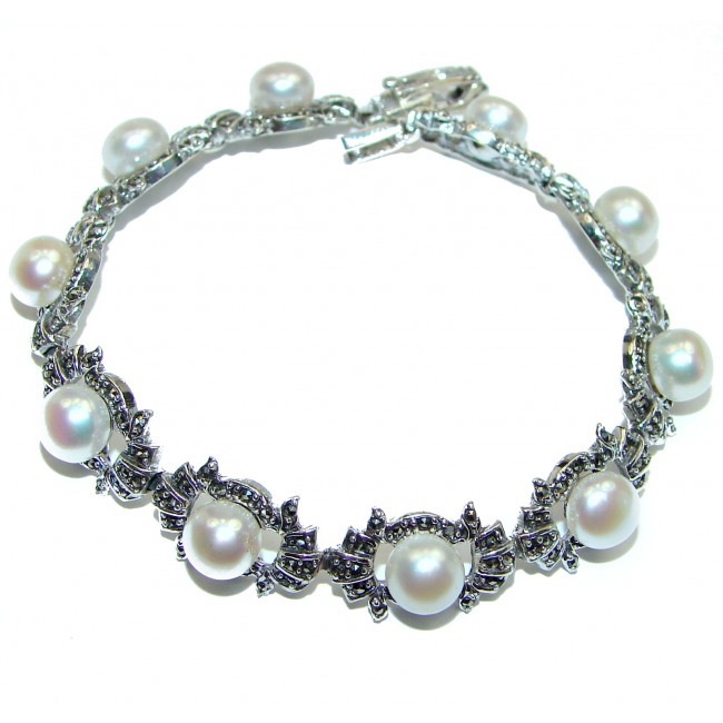 Huge Fantastic Marcasite Pearl .925 Silver handmade Bracelet