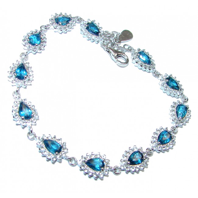 Natural precious London Blue Topaz .925 Sterling Silver handcrafted Bracelet