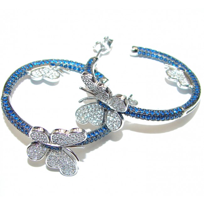 Butterflies Blue Sapphire .925 Sterling Silver hoop earrings