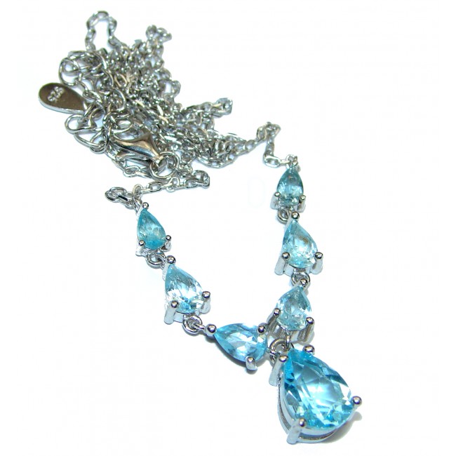 Ocean Inspired genuine Swiss Blue Topaz .925 Sterling Silver handmade necklace