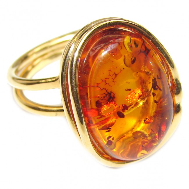 Excellent Vintage Design Baltic Amber 14K Gold over .925 Sterling Silver handcrafted Ring s. 7 adjustable