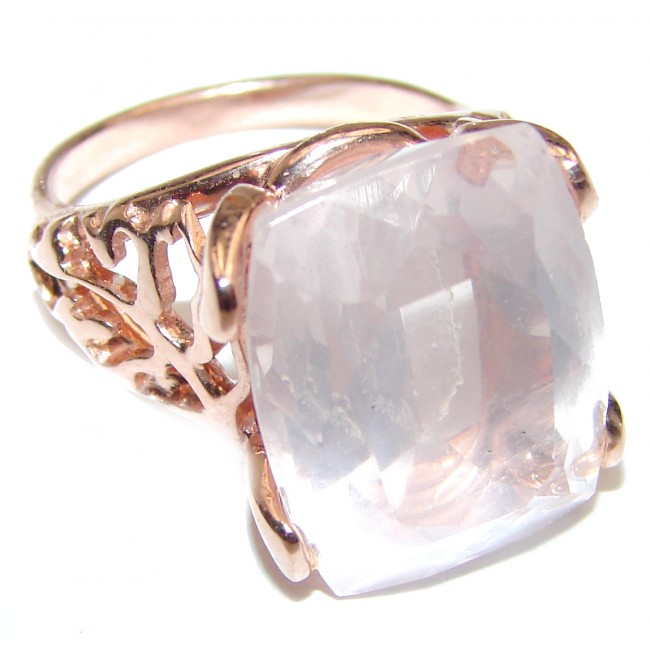 Princess Cut 15ctw Rose Quartz Rose Gold over .925 Sterling Silver brilliantly handcrafted ring s. 6 1/4