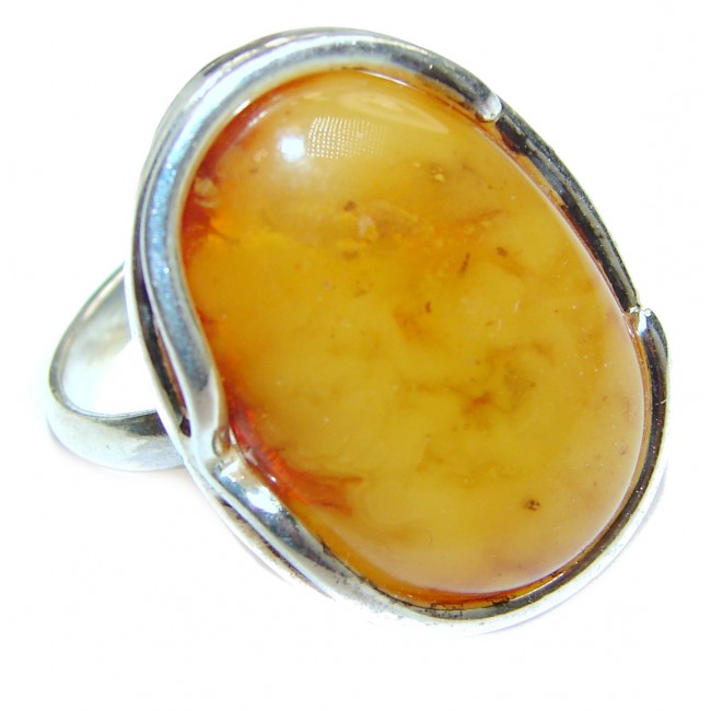 Excellent Vintage Design Baltic Amber .925 Sterling Silver handcrafted Ring s. 8 3/4