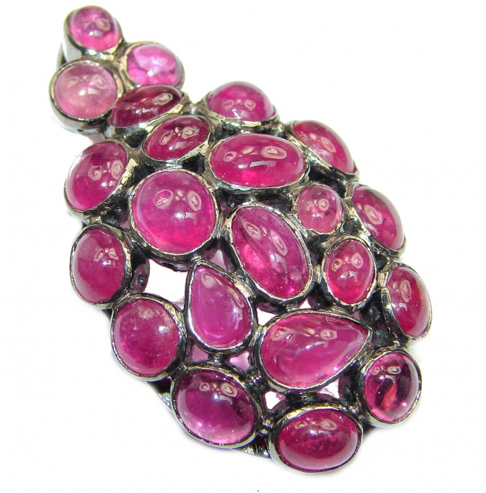Large genuine Ruby .925 Sterling Silver handmade Pendant - Brooch