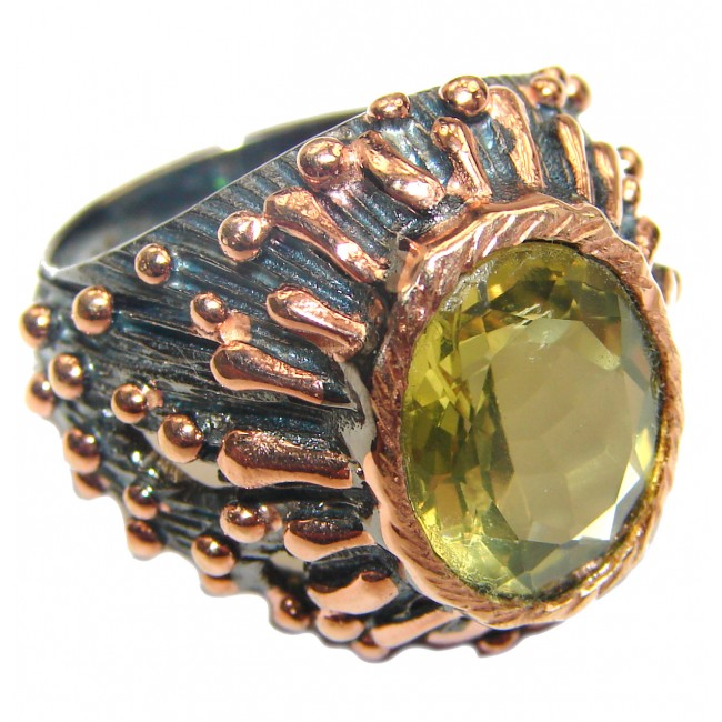 Real Beauty Genuine Citrine 14K Gold over .925 Sterling Silver handmade Ring size 7 1/2