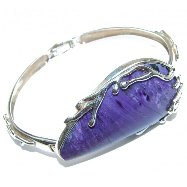 Nature Inspired Design genuine Siberian Charoite .925 Sterling Silver Bracelet / Cuff