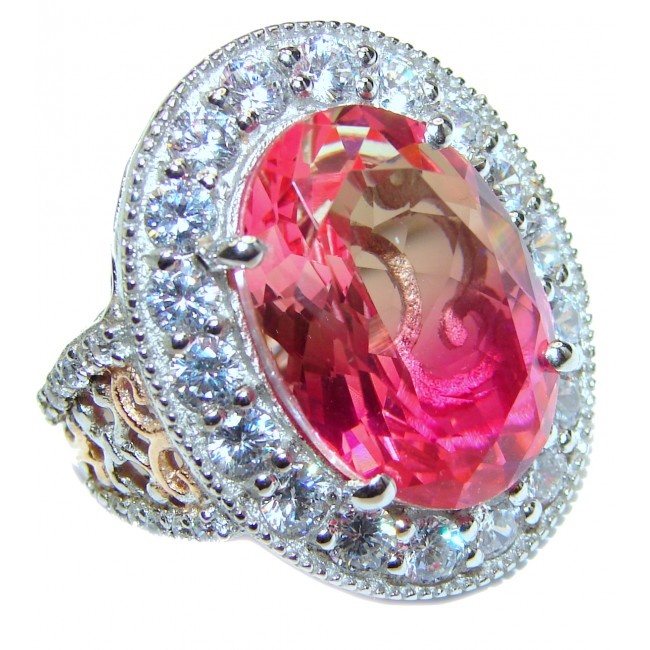Huge Top Quality Volcanic Pink Tourmaline 18K Gold over .925 Sterling Silver handcrafted Ring s. 7 1/4