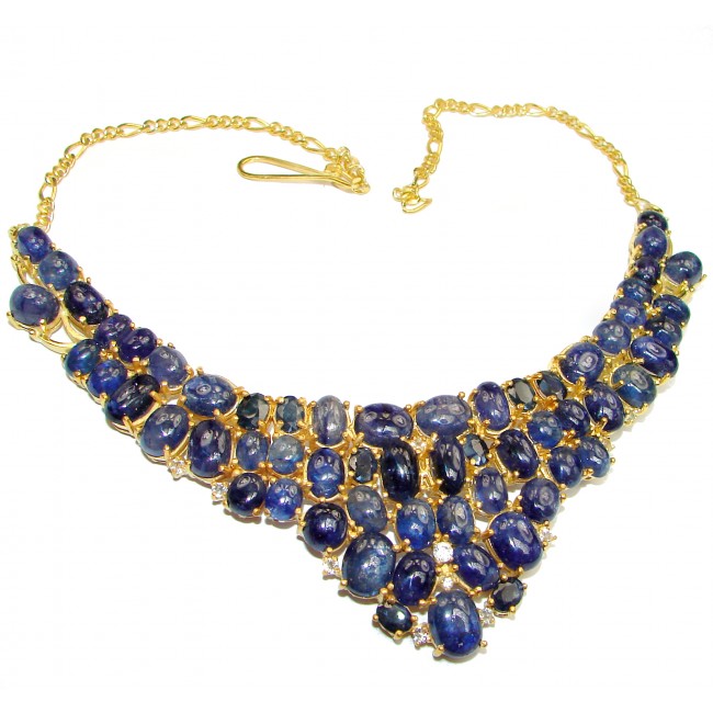 Magnificent Jewel authentic Sapphire 14K Gold over .925 Sterling Silver handcrafted necklace