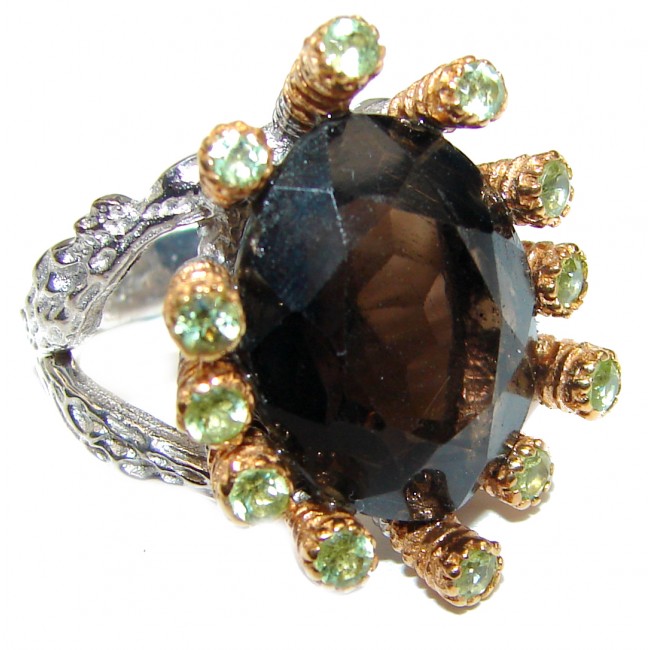 Very Bold Champagne Smoky Topaz 14K Gold over .925 Sterling Silver Ring size 6 3/4