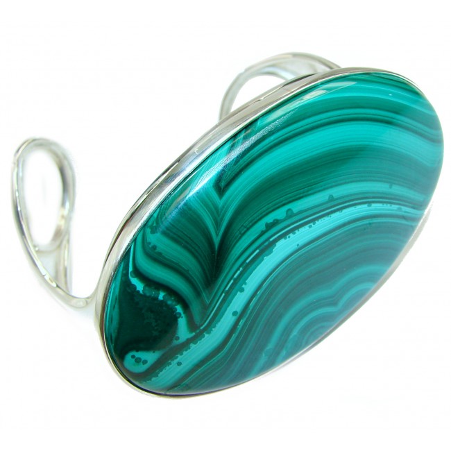 Eternal Paradise 78.9 grams Natural Malachite highly polished .925 Sterling Silver handcrafted Bracelet / Cuff