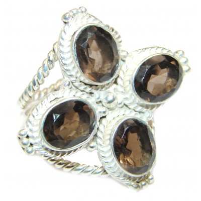 Authentic Smoky Quartz .925 Sterling Silver handcrafted ring s. 8