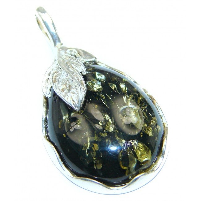 Natural green Amber .925 Sterling Silver handmade Pendant