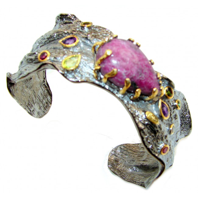 One of the kind GENUINE Eudialyte 14KGold over .925 Sterling Silver Bracelet / Cuff