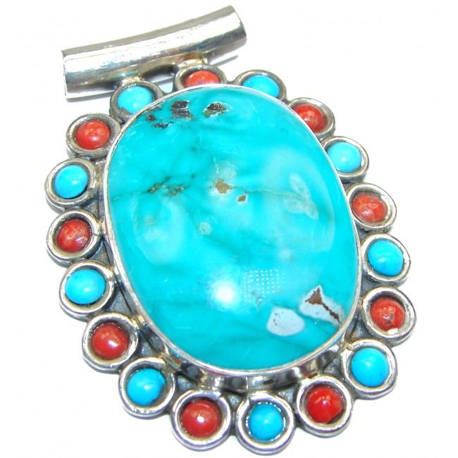 Genuine Coral Turquoise .925 Sterling Silver handcrafted Pendant