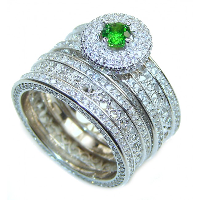Spectacular authentic Emerald .925 Sterling Silver stack up ring; s. 7 1/2