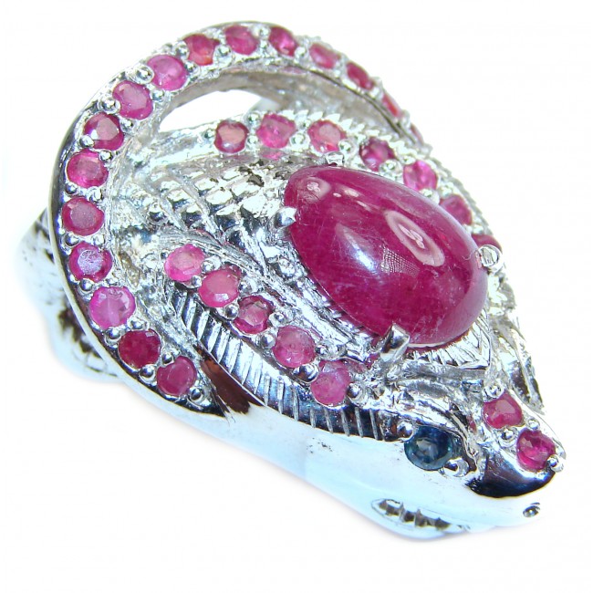 Large Cobra gebuine Ruby .925 Sterling Silver handcrafted Statement Ring size 9 1/2