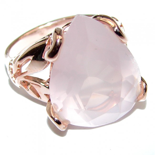 Pear Cut 25ctw Rose Quartz Rose Gold over .925 Sterling Silver brilliantly handcrafted ring s. 6 1/4