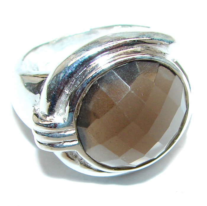 Very Bold Champagne Smoky Topaz .925 Sterling Silver Ring size 7 3/4