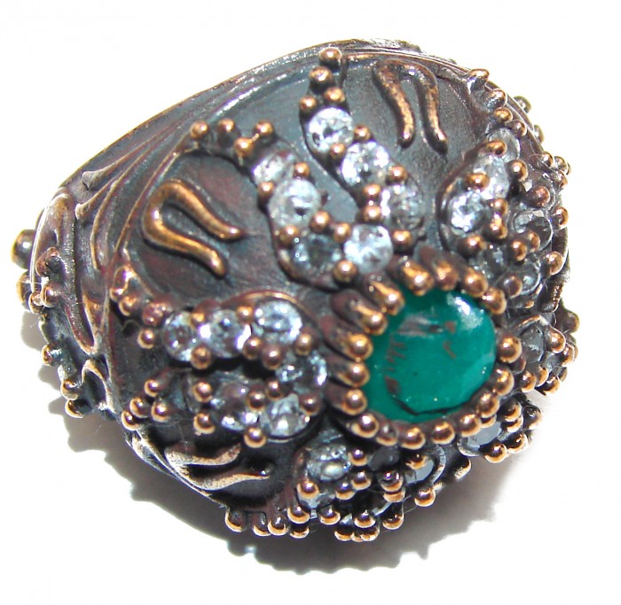 Victorian Style created Emerald & White Topaz Sterling Silver Ring s. 6