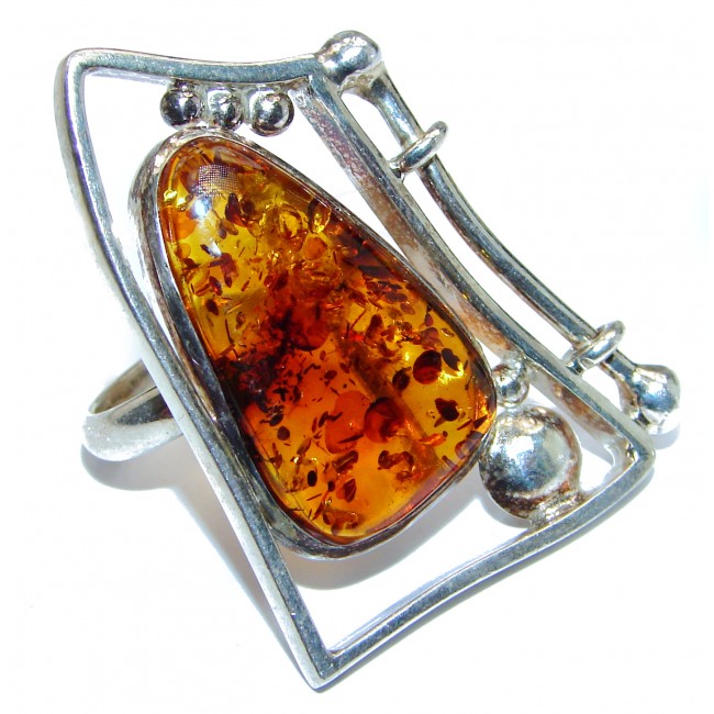 Excellent Vintage Design Baltic Amber .925 Sterling Silver handcrafted Ring s. 7 1/4