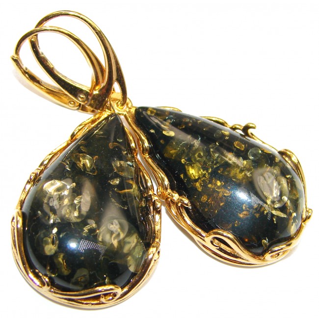 Large Green Baltic Polish Amber .925 Sterling Silver earrings