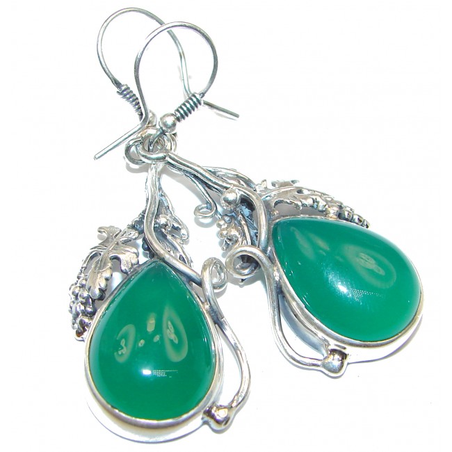 Vintage Design Green Agate .925 Sterling Silver earrings