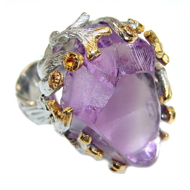 Jumbo Vintage Style Rough Amethyst .925 Sterling Silver handmade Cocktail Ring s. 6