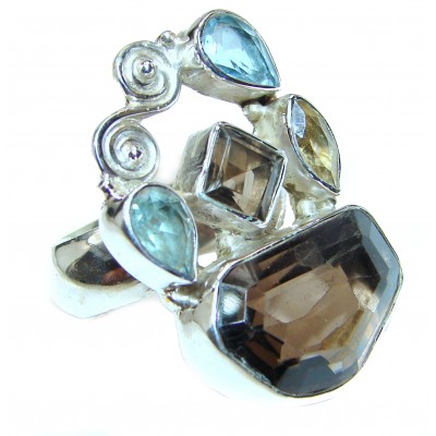 Fantastic Colorful Multistone .925 Sterling Silver Ring s. 7