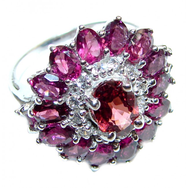 Floral Natural Red Garnet & .925 Sterling Silver handcrafted ring size 5 1/2