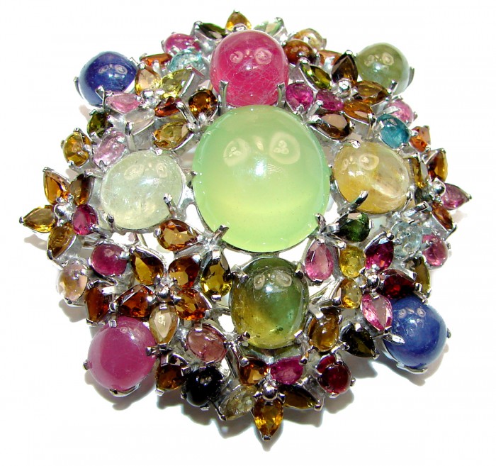 Royal quality genuine Peridot Prehnite .925 Sterling Silver handcrafted Pendant Brooch